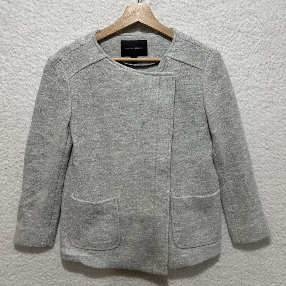 Banana Republic Dove Grey Wool Blend Asymmetrical‎ Jacket Size 0